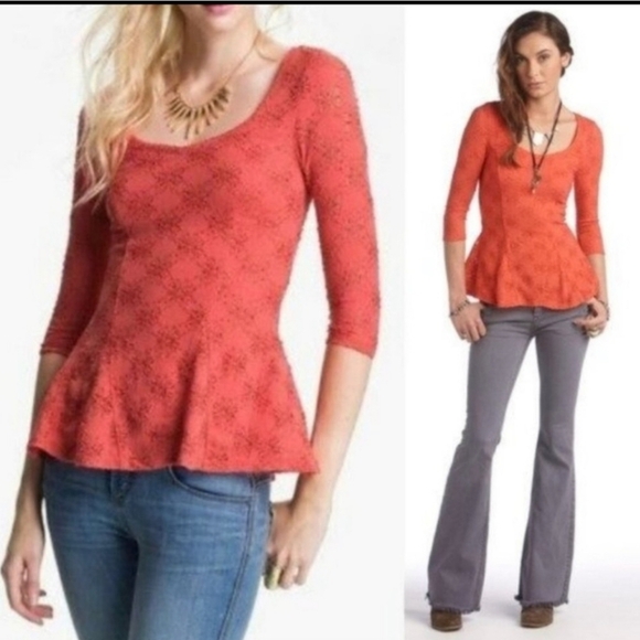 NWT FREE PEOPLE Daisy Pointelle Peplum Top - Picture 3 of 15